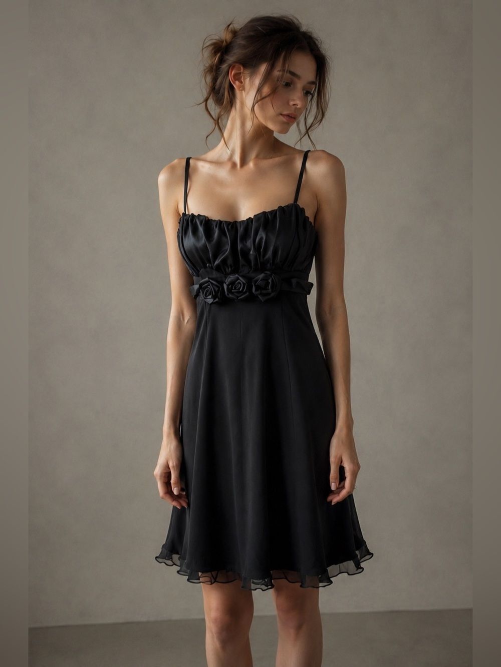 Snap Women’s Black Boho Cocktail Dress Satin Bow Rosette Trim Sz 7Junior